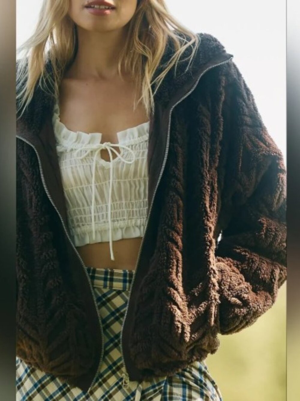 NWT Pilcro Textured Faux Fur Jacket Size XS Chicory Coffee Brown